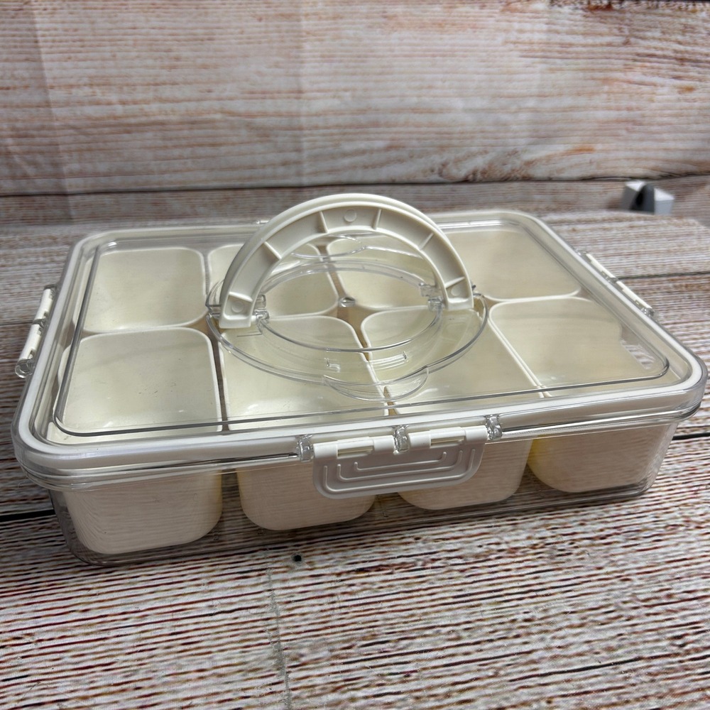Clear Snack Organizer Tray with 8 Removable Compartments and Locking Lid Handle